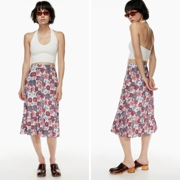 Aritzia Wilfred 10 Chariot Skirt 97775 Midi Floral Crepe - Picture 1 of 11
